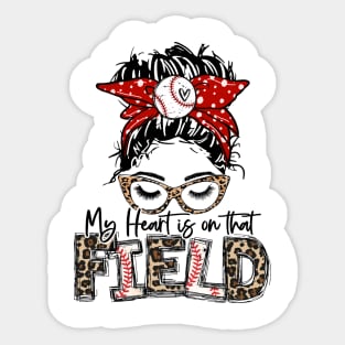 My Heart Is On That Field Baseball Tee Leopard Baseball Mom Sticker